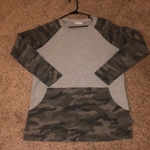 Long sleeve gray and camo shirt from boutique